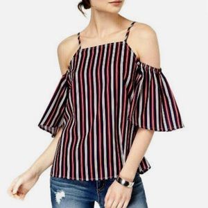 Almost Famous red, white and blue blouse with open shoulder